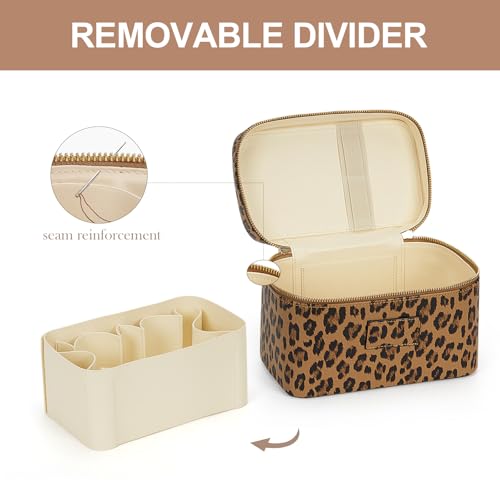 HiTotes Makeup Bag Leopard Vanity Case for Women Travel Cosmetic Bag Leather Toiletry Bags Cheetah Print Makeup Organizer Case - color: Leopard Brown