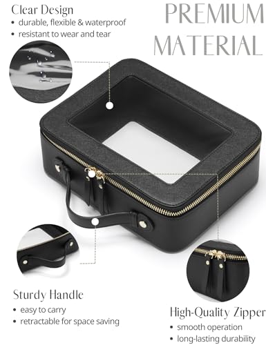 Popvibe Large Capacity Clear Toiletry Bag for Women Travel Makeup Bag Black - color: Black, style: Large Luxe