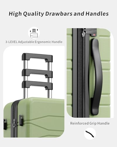 3 Piece Expandable Luggage Set with Spinner Wheels Hardshell Suitcase Set - color: Green
