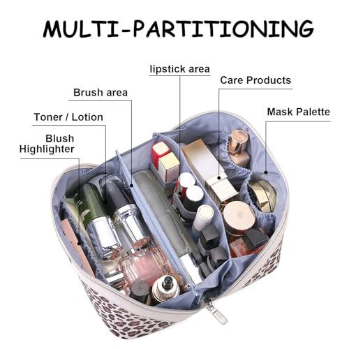 BOYATU Travel Makeup Bag Organizer: 3 Pcs Leopard Cometic Bag Set for Women - color: A-Leopard-White