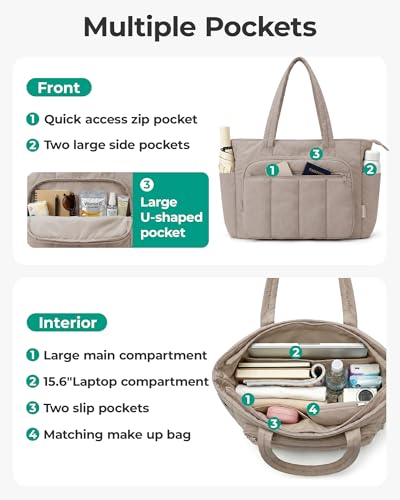 BAGSMART Tote Bag for Women, 2 Set Work Tote Bag with Zipper - color: Green