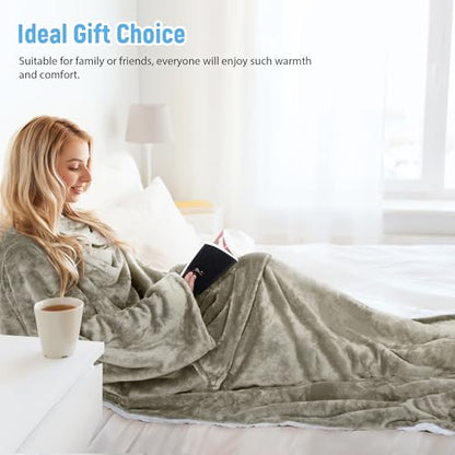 Catalonia Sherpa Wearable Blanket with Sleeves Arms - color: Camel