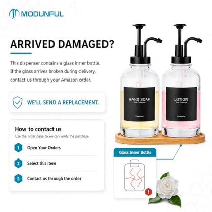 Kitchen Soap Dispenser Set of 2, 16.9 oz Glass, Black Stainless Steel Pump - color: Dm2648-black