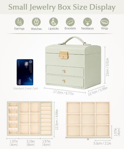 Homde Small Jewelry Box for Girls: 3-Layer Lockable Organizer (Sage Green) - color: Sage Green