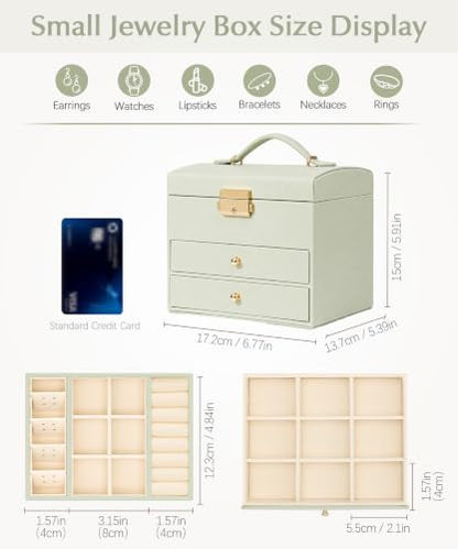 Homde Small Jewelry Box for Girls: 3-Layer Lockable Organizer (Sage Green) - color: Sage Green