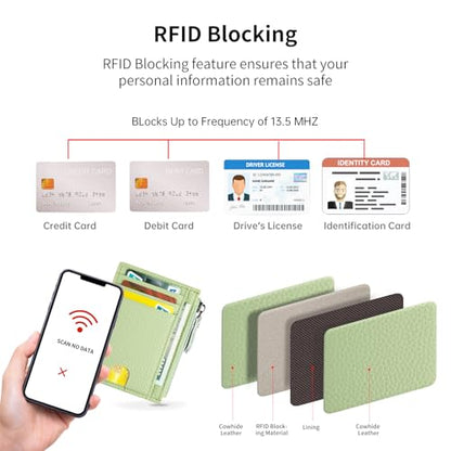 Slim Wallet for Women Small Leather RFID Blocking Credit Card Holder Minimalist Wallet with Coin Purses & Pouches,S Light Green - color: S Light Green