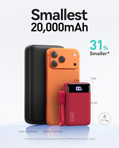 INIU Portable Charger, Smallest 20000mAh 22.5W Fast Charging Power Bank - color: Red, size: Mini Size