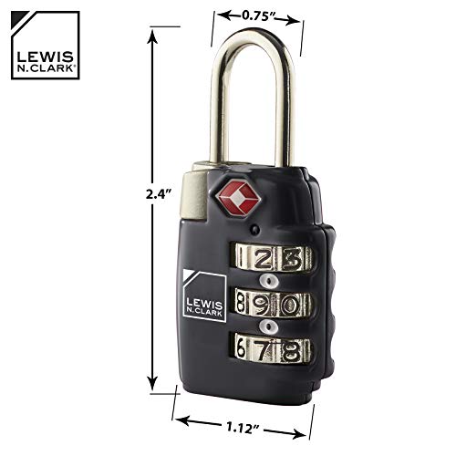 Lewis N. Clark Travel Sentry TSA-Approved Luggage Lock, Large 3 Dial Combination with Easy Read Dials - Black (Pack of 2) - color: Black