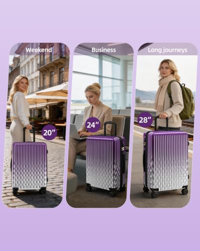 Checked Luggage, 24 Inch Expandable with Spinner Wheels, TSA Lock, Lightweight Travel Suitcase with Large Capacity - color: Amethyst Wave, size: 24inch