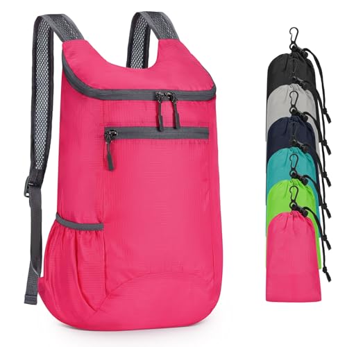 Lightweight Foldable Backpack,Travel Hiking Daypack Packable Bag - color: Rose Red