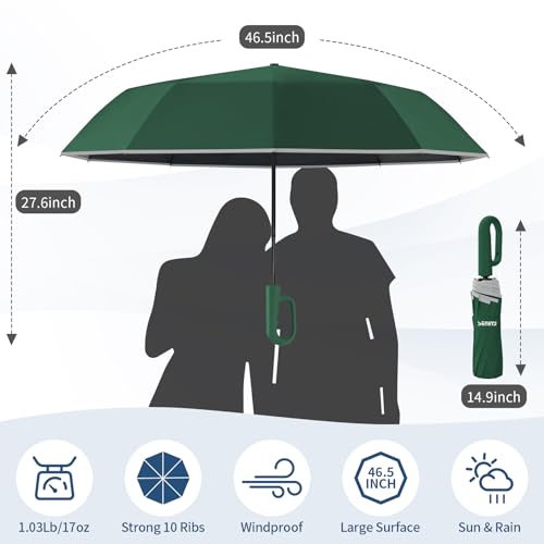 Seniny Travel Umbrella with UV Sun Protection, Large Rain Umbrellas - color: Dark Green