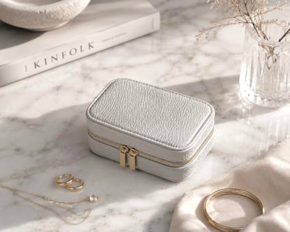 Travel Jewelry Case with Tangle-Free Necklace Holder, Foldable Mirror Brush