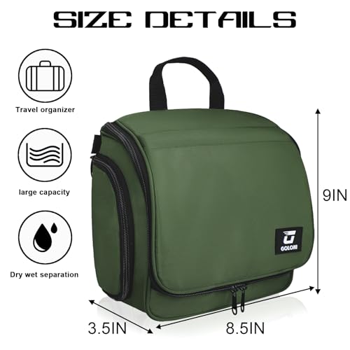 Goloni Hanging Toiletry Bag for Men Women, Water-Resistant Organizer,Green - color: Green