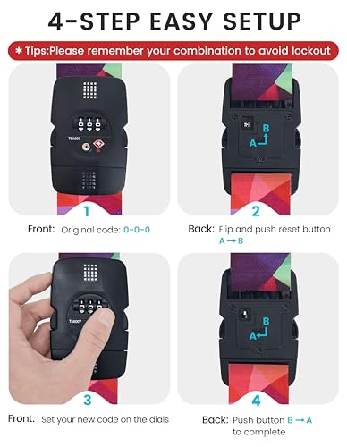 Travelkin Luggage Straps TSA Approved, Suitcase Straps with TSA Lock - color: Colorful Geometry
