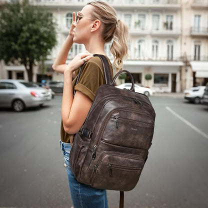 Leather Laptop Backpack for Women with RFID Wristlet Purse, Fits 17" Laptop - color: Coffee