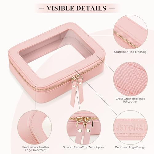 Clear Makeup Bag, Cosmetic Make Up Pouch with Zipper,Medium Pink - color: Pink, size: Medium