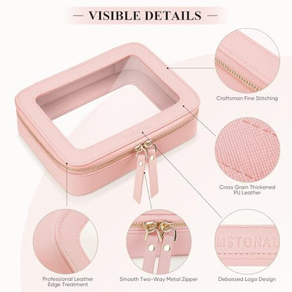 Clear Makeup Bag, Cosmetic Make Up Pouch with Zipper,Medium Pink - color: Pink, size: Medium