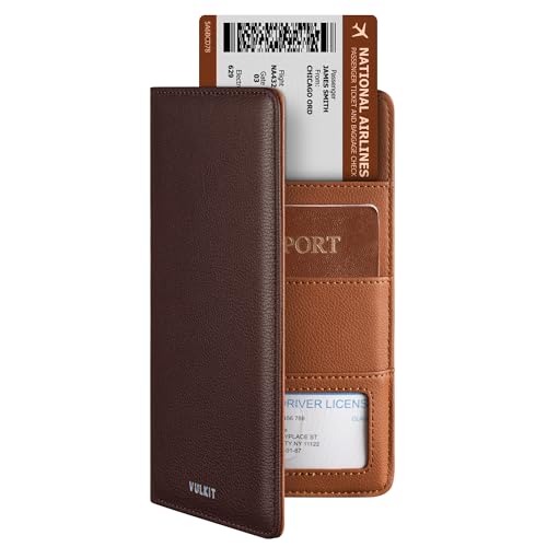 VULKIT Passport Wallet for Travel RFID Blocking Premium Leather - color: Top Grain Wine