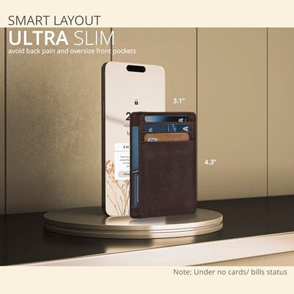 Slim Minimalist RFID Leather Wallet, Front Pocket Card Holder, Brown Hunter - color: Brown Hunter