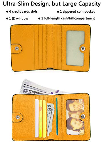 Small Leather Wallet for Women, Ladies Credit Card Holder RFID Blocking Women's Mini Bifold Pocket Purse - color: Yellow Rfid Blocking