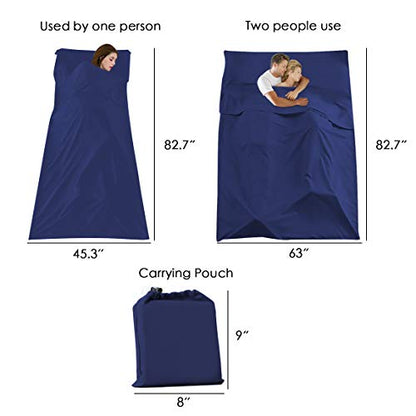 Sleeping Bag Liner, Camping Travel Home Bed Sheet Compact Sacks - color: Navy, size: 70.8*82.7"
