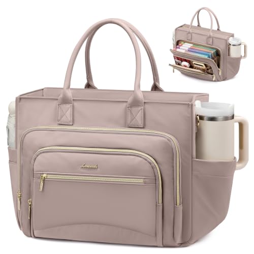 LOVEVOOK Work Tote Bags for Women,Laptop Teacher Bag With File Organizer - color: Light Khaki, size: 15.6 inch