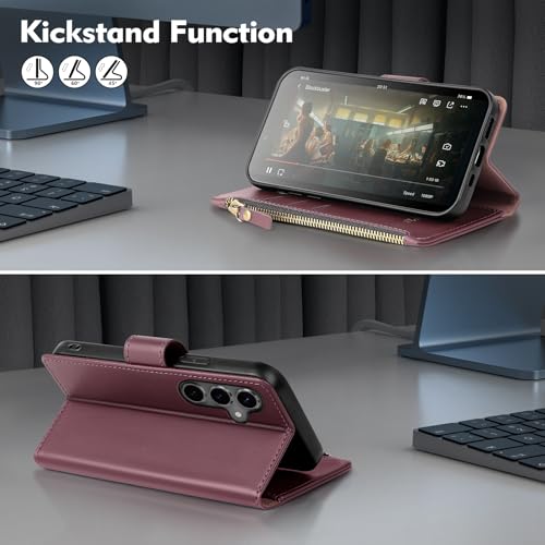 Shieldtop Compatible with Samsung Galaxy S25 Plus Wallet Case with Card Holder,Women Men RFID Blocking PU Leather Flip Cover Wrist Strap Zipper Credit Card Slots,Phone Case for S25 Plus,Wine Red - color: Wine Red, size: Samsung Galaxy S25 Plus - 6.7"