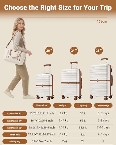 Kono Luggage Sets 3 Piece, Expandable 28 Inch Luggage with Spinner Wheels, Lightweight & Anti-Scratch PC+ABS Hardshell Travel Rolling Suitcase Large Checked Luggage with Tote Bag, Black/Brown - color: Black/Brown, size: 3 Piece Set (28/Db/Tb)