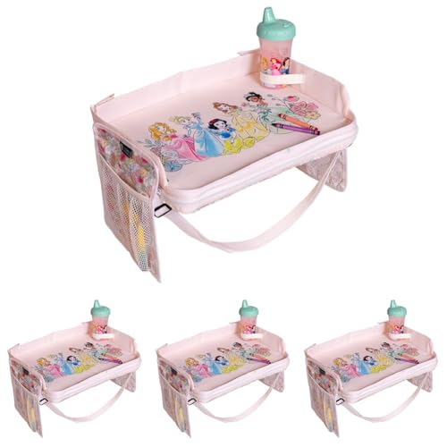 J.L. Childress Disney Baby 3-in-1 Kids Travel Tray & Tablet Holder-Car Seat Lap Tray Desk for Toddlers,Road Trip Essentials,Car Seat Activity Table,Travel Accessories-Disney Princess (Pack of 4) - color: Pink