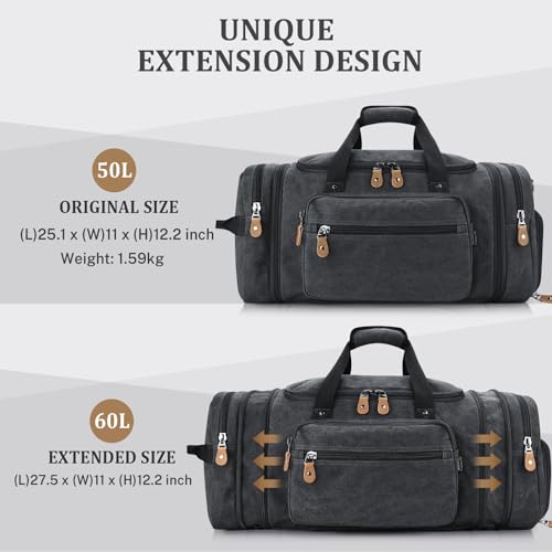 Gonex Canvas Duffle Bag, Expandable 60L Travel Overnight Weekender Bag - color: Dark Grey, size: X-Large-60L (With Shoe Compartment)
