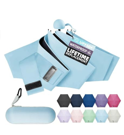 Umbrella Travel Size Mini Umbrella with UPF 100+ UV Rain Protection - color: Blue