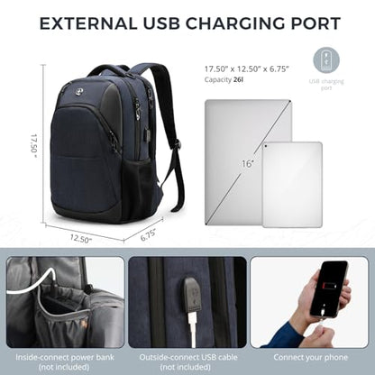 Swissdigital Design Large Business Laptop Backpack with Smart USB Charging Port Travel Backpack Fits 15.6 inches laptops - color: Black