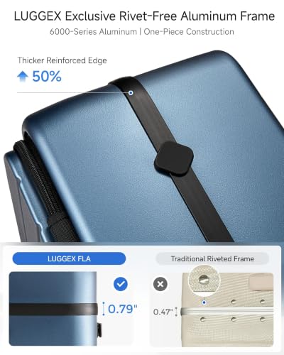 LUGGEX Top Opening Trunk Carry On Luggage, Aluminum Frame, Blue, 21" - color: Blue, size: 21 Inch Aluminum