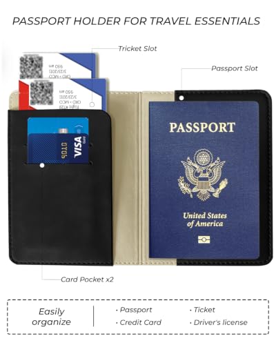Passport Holder for Travel - RFID Blocking for Women & Men - color: Black