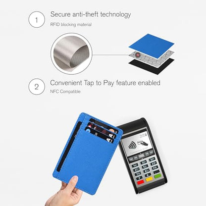 RFID Blocking Real Leather Slim Wallet - Card Holder Design for Men Idea - color: Water Blue