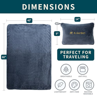 Travel Throw Blanket and Pillow- Soft 2 in 1 - color: Grey