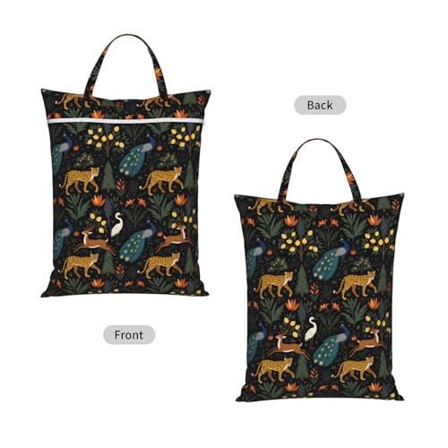 Peacock And Leopard Travel Laundry Bag Washable Dirty Clothes Bag for Gym - color: Peacock And Leopard
