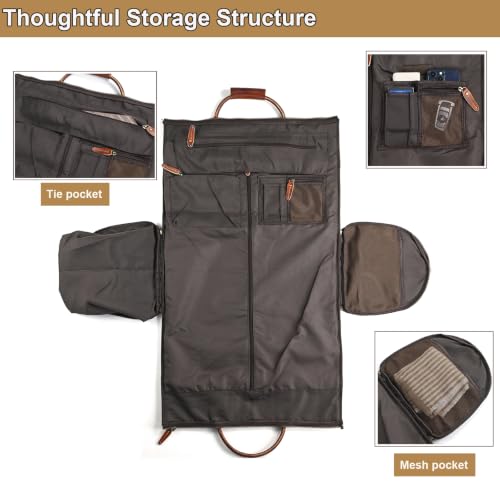 Genuine Leather Convertible Garment Duffle Bag for Men, 2 in 1 Suit Travel Bag with Shoe Compartment, Business Trip Weekender Overnight Bag, Brown - color: 01 Wiped Coffee Brown