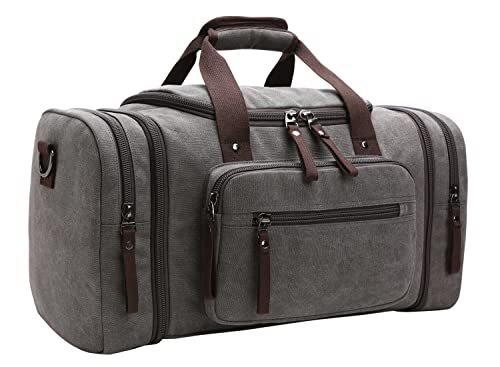 Duffle Bag for Travel, Large Canvas Duffel Bag for Travelling Overnight Weekender Bag Carry On Bag for Men Women Grey - color: Grey