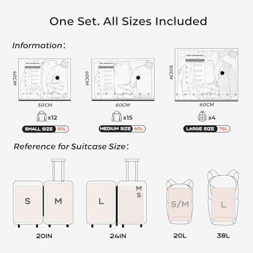 Vacuum Bags for Clothing Travel with Rechargeable Air Pump - size: 10 Combo+Pump
