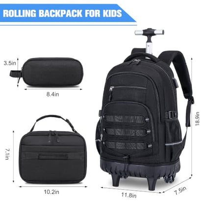 ACESAK 3PCS Camo Rolling Backpack for Boys with Lunch Box Pencil Case - color: Black