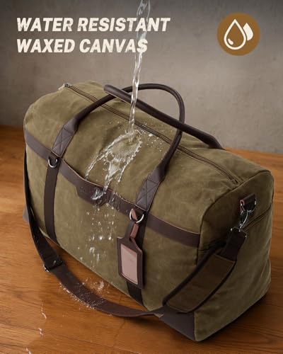 Gonex Waxed Canvas Duffle Bag, Waterproof 55L Travel Weekender Overnight - color: Coffee