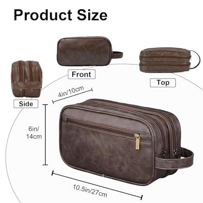 Mens travel toiletry bag Gift For Men, PU Leather Cosmetic Bag Water Resistant Dopp Kit Shaving Pouch Bathroom Toiletries Organizer(Coffee) - color: Coffee