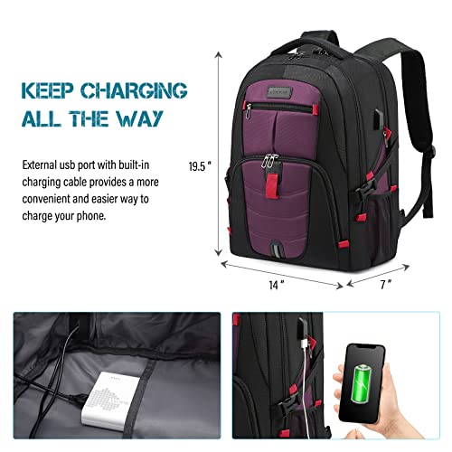 LOVEVOOK Large Laptop Backpack for Men,17.3Inch Heavy Duty Travel Backpack - color: Black&purple, size: 17 inch
