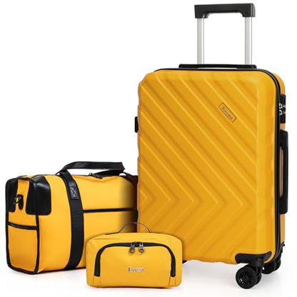 3 piece Carry on luggage 22x14x9 airline approved,Yellow | Lightweight ABS Hardside Luggage, TSA-Approved combination Lock, Suitcases with Spinner Removable Wheels (20"/DB/TB) - color: MangoYellow