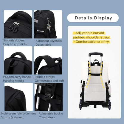 MITOWERMI Rolling Backpack with Wheels for Girls Boys, Black 6 Wheels - color: 6-wheel Black, size: 6-Wheel