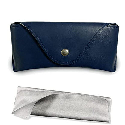 LogHog Portable Leather Glasses Case,Flexible Sunglasses Pouch Slim Case for Women Men Horizontal Eyeglass Case - color: Button-inkblue