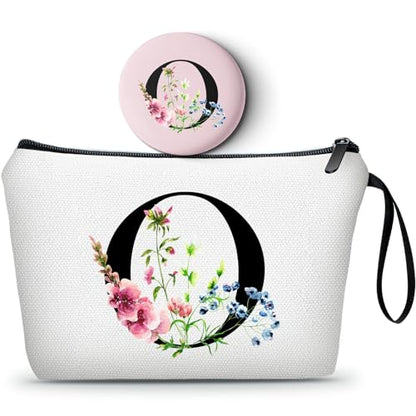 SEAMOON A-Z Personalized Gifts for Women, Makeup Bag Small with Mirror, O - color: White, style: O