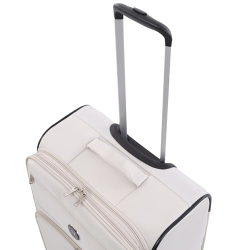 Martha Stewart Softside Checked Luggage | 27" Lightweight Expandable Suitcase | Medium Checked Suitcase with 360° Spinner Wheels & Spacious Interior | Light Gray - color: Light Grey, size: 27"