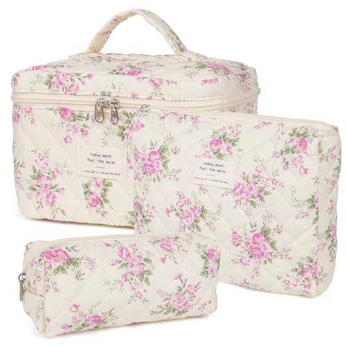honitty Makeup Bag,Quilted Cosmetic Bags for Women - color: Pink